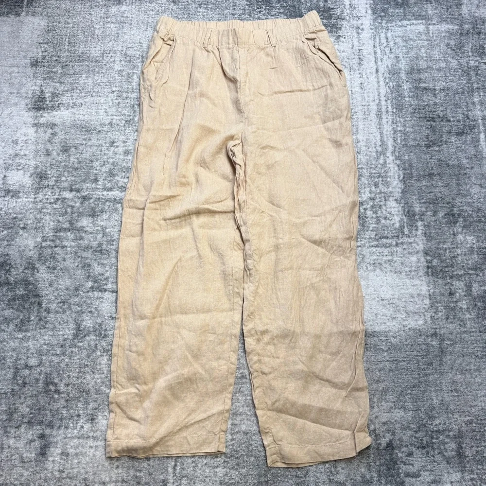 Quince Pants Womens Medium European Linen Driftwood Elastic Waist Ankle Beach